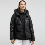 Womens Black Puffer Jacket With Hood Front