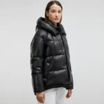 Womens Black Puffer Jacket With Hood Left