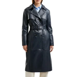 Women's Blue Trench Coat Front