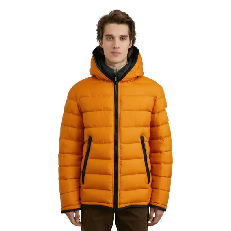 Yellow Puffer Jacket With Hood Front