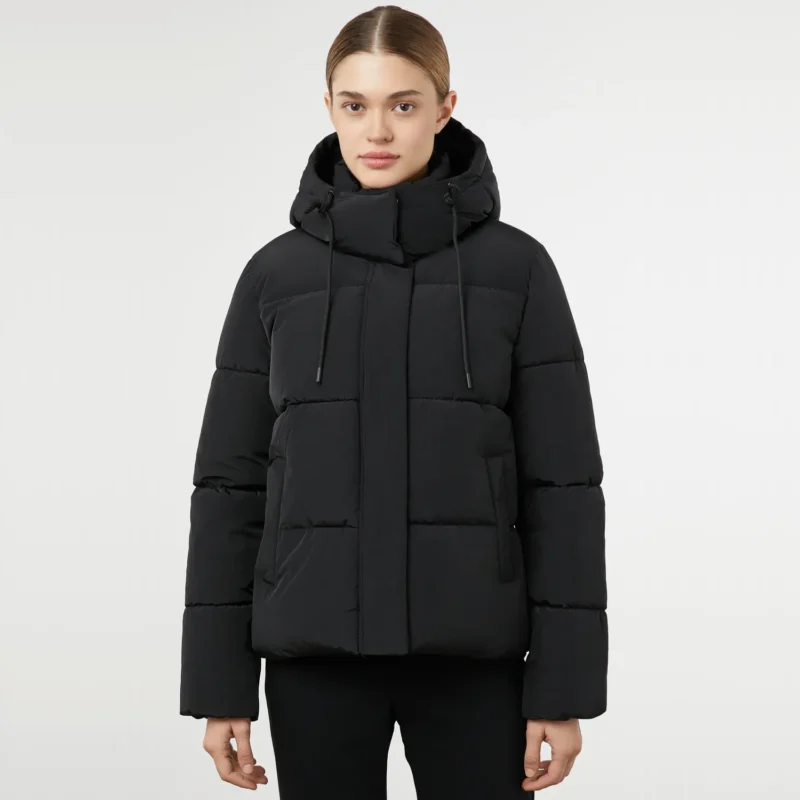 black cropped puffer jacket front