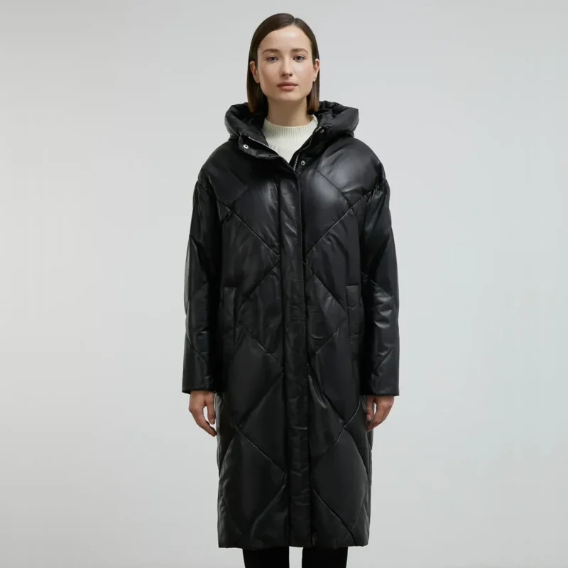 black puffer coat women front