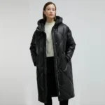 black puffer coat women front open