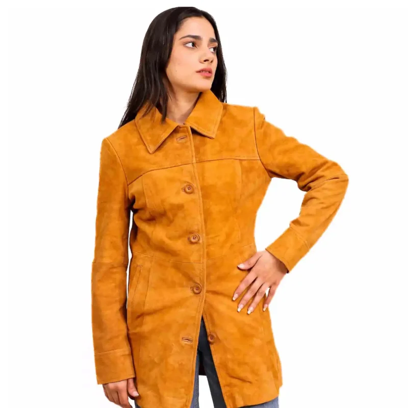 brown suede coat womens front