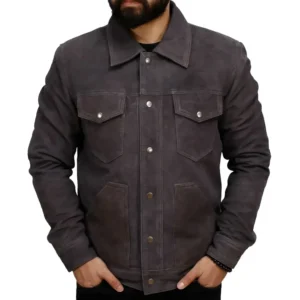 grey trucker jacket front