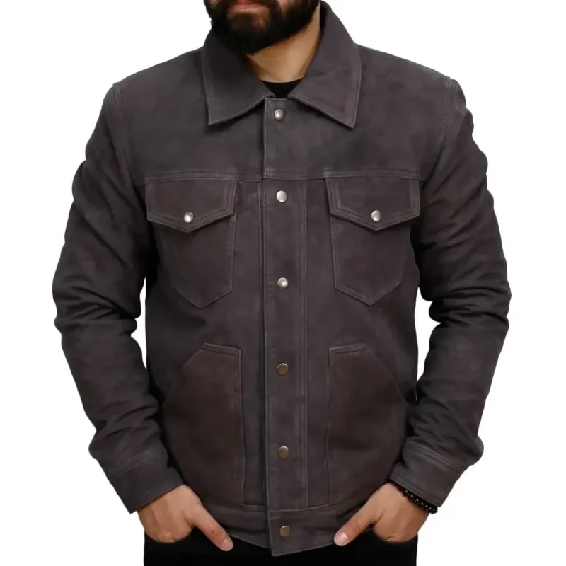 grey trucker jacket front