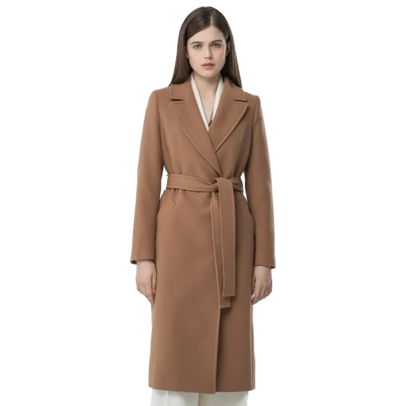 long camel wool coat womens front