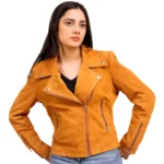 Light Brown Suede Biker Jacket For Womens Image