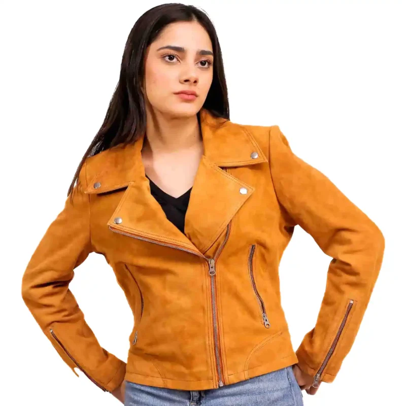 suede biker jacket womens front