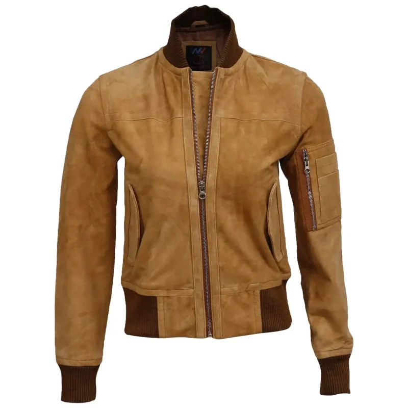 suede biker jacket womens front closure