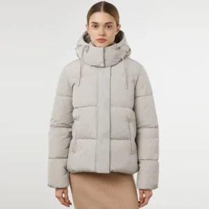 white puffer jacket with hood front