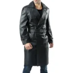 Black Double Breasted Trench Coat Mens Front