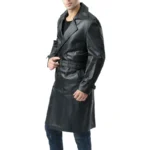 Black Double Breasted Trench Coat Mens Right