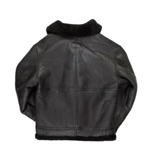 Black Leather Shearling Jacket Mens Back