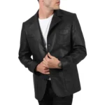 Black Mens Leather Blazer Open Front