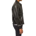 Black Men's Leather Bomber Jacket Left