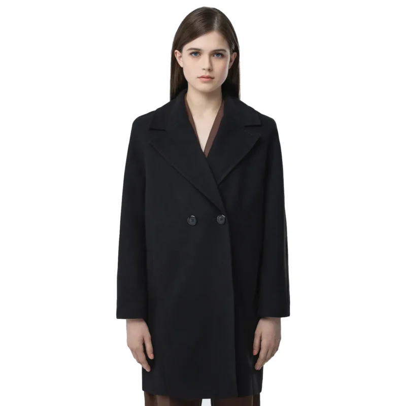 Black Wool Coat Women's Single Breasted Front