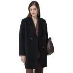 Black Wool Coat Women's Single Breasted Front Open