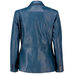 Blue Leather Blazer For Womens Back