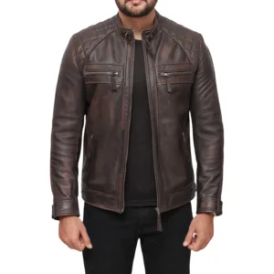 Brown Cafe Racer Jacket Front Open