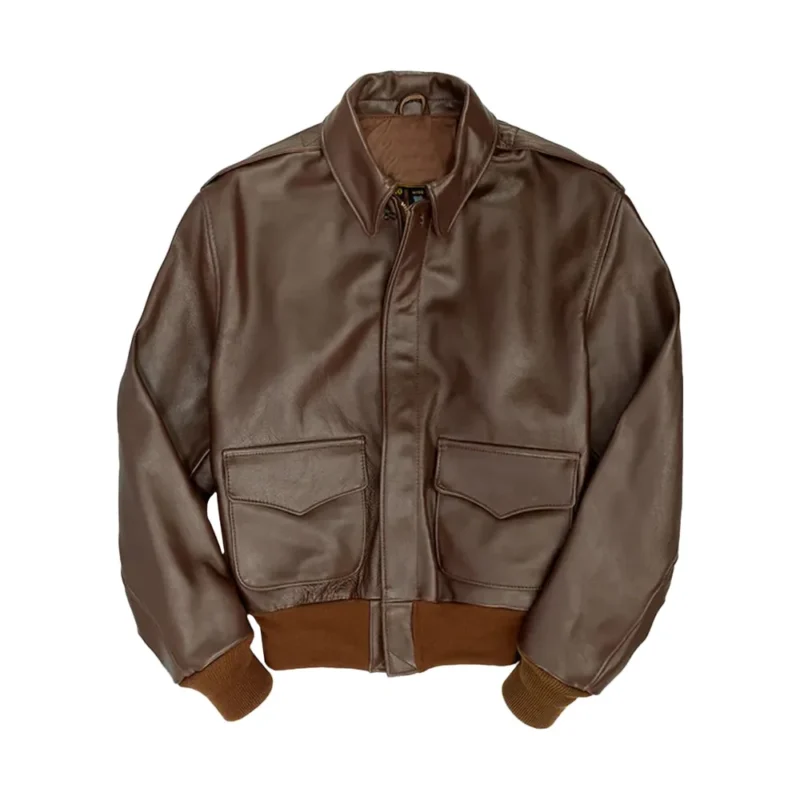 Brown Leather Aviator Jacket Mens Front