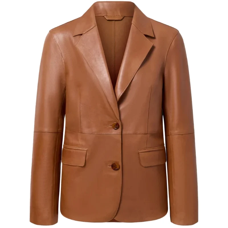 Brown Leather Blazer Ladies Front