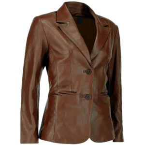 Brown Leather Blazer Womens Left