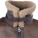 Brown Leather Shearling Jacket Mens Collar