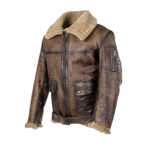 Brown Leather Shearling Jacket Mens Front