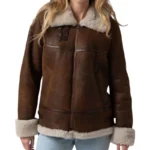 Brown Shearling Leather Jacket Womens Front