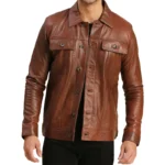 Brown Trucker Jacket Mens Front Open