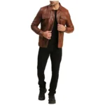 Brown Trucker Jacket Mens Open Front