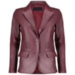 Burgundy Leather Blazer Womens Front