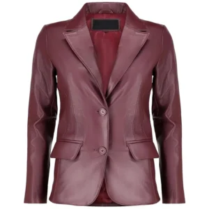 Burgundy Leather Blazer Womens Front