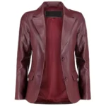 Burgundy Leather Blazer Womens Front Open