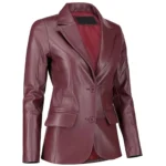 Burgundy Leather Blazer Womens Left