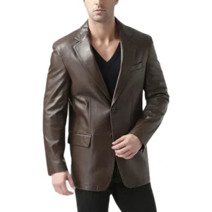 Dark Brown Leather Blazer Front