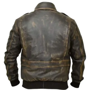 Distressed Brown Leather Bomber Jacket Mens Back