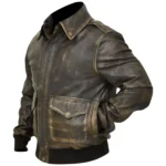 Distressed Brown Leather Bomber Jacket Mens RIght