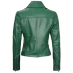 Green Leather Biker Jacket Womens Back