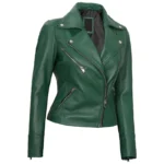 Green Leather Biker Jacket Womens Left