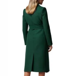 Long Green Wool Coat For Womens Back