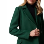 Long Green Wool Coat For Womens Close