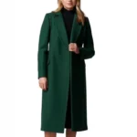 Long Green Wool Coat For Womens Front