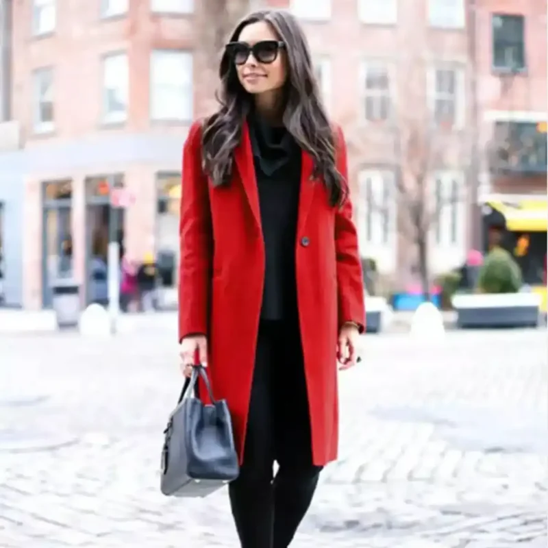 Long Red Long Wool Coat For Womens