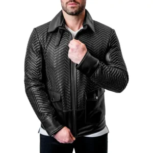 black snakeskin leather jacket front close