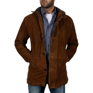 brown suede mens coat front