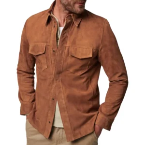 mens brown suede trucker jacket right