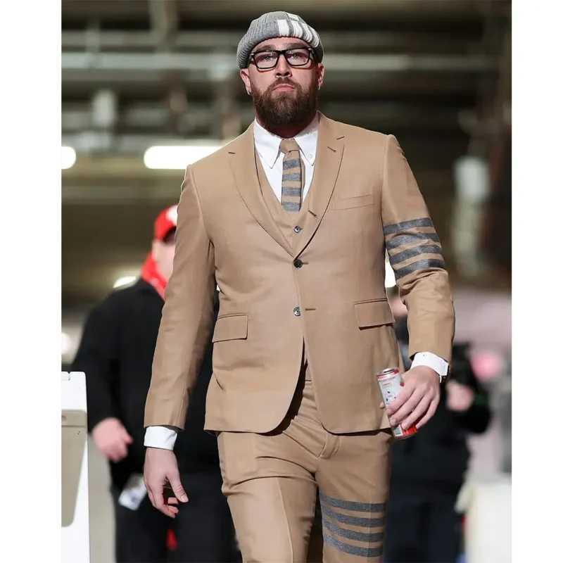 Travis Kelce Thom Browne Striped Suit