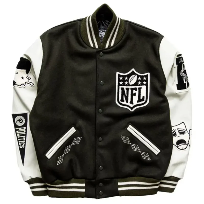 Politics x NFL Origins New Orleans Super Bowl Letterman Black Varsity Jacket